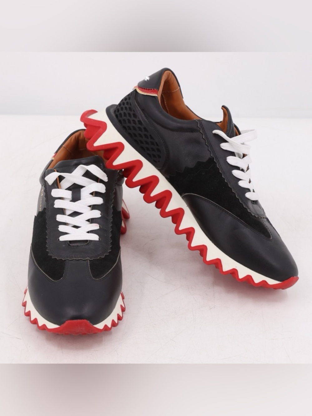 Christian Louboutin Loubishark Sneakers Black, White & Red Men's Zigzag Sole 12 - Picture 2 of 16